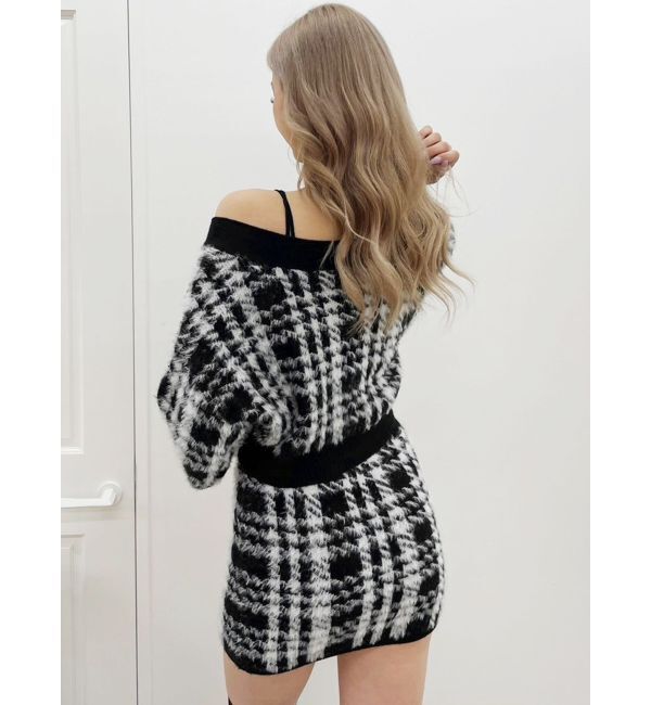 GYDA「シャギーCHECK PATTERN MIXニットトップス【SETUP着用可】」|ニット・セーター|