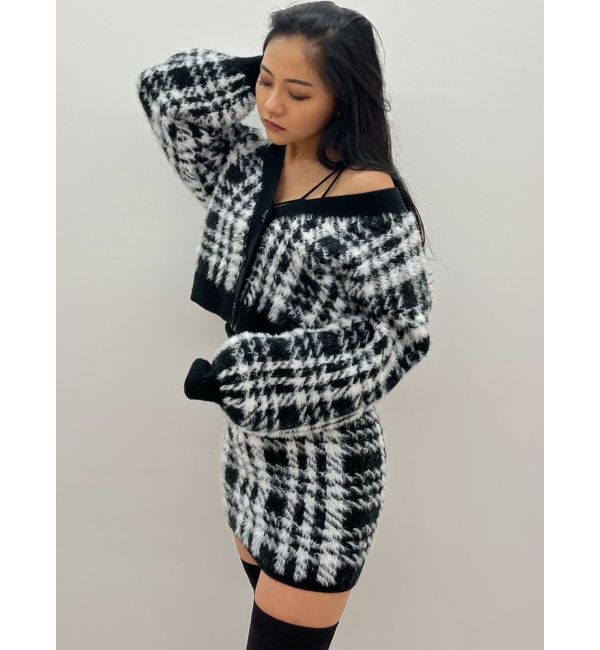 GYDA「シャギーCHECK PATTERN MIXニットトップス【SETUP着用可】」|ニット・セーター|