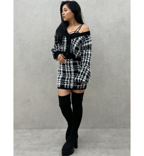 GYDA「シャギーCHECK PATTERN MIXニットトップス【SETUP着用可】」|ニット・セーター|