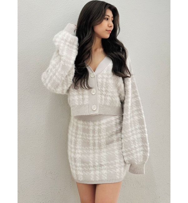 GYDA「シャギーCHECK PATTERN MIXニットトップス【SETUP着用可】」|ニット・セーター|