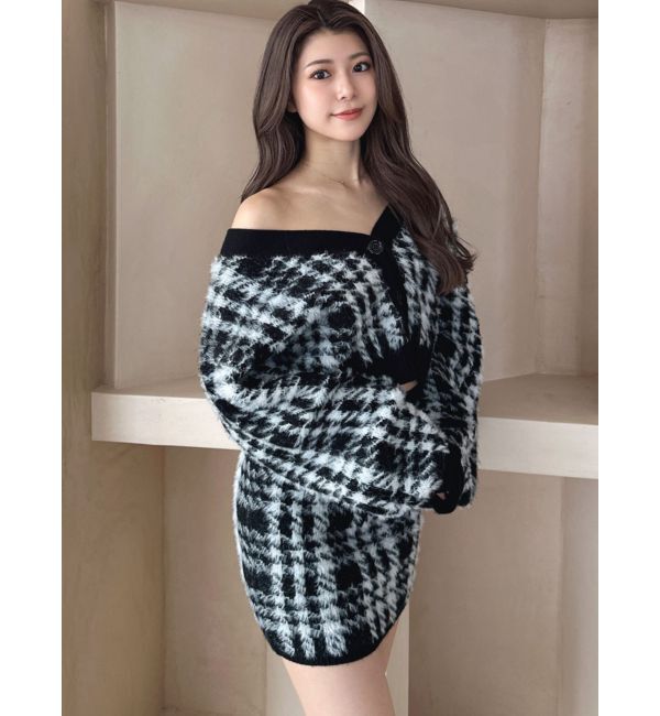 GYDA「シャギーCHECK PATTERN MIXニットトップス【SETUP着用可】」|ニット・セーター|