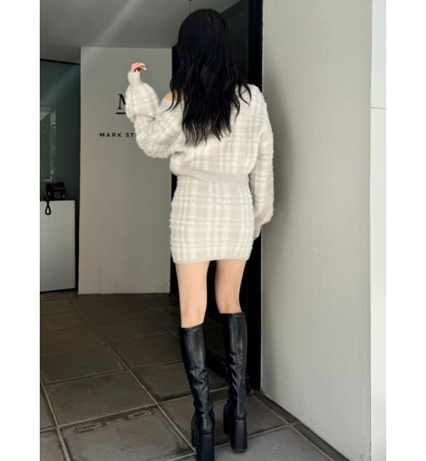 GYDA「シャギーCHECK PATTERN MIXニットトップス【SETUP着用可】」|ニット・セーター|