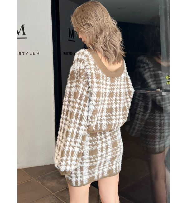 GYDA「シャギーCHECK PATTERN MIXニットトップス【SETUP着用可】」|ニット・セーター|