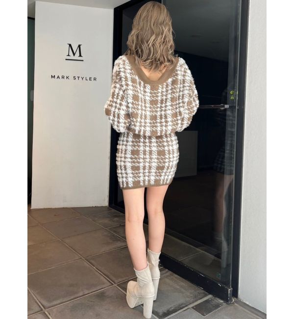 GYDA「シャギーCHECK PATTERN MIXニットトップス【SETUP着用可】」|ニット・セーター|