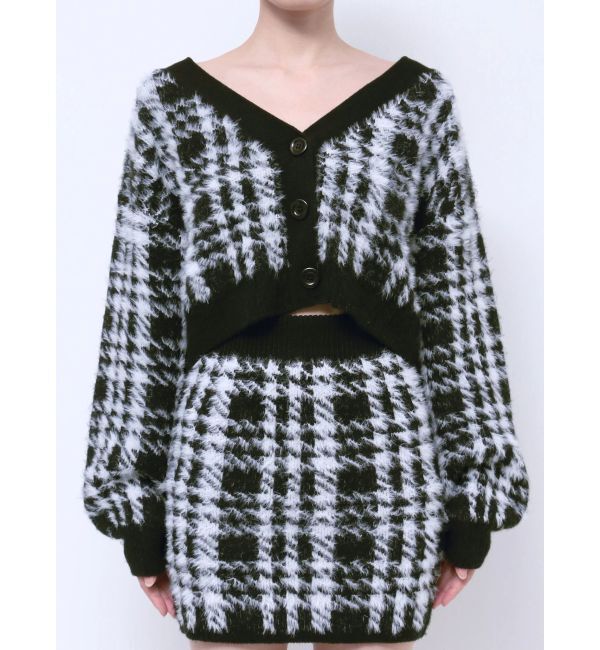 GYDA「シャギーCHECK PATTERN MIXニットトップス【SETUP着用可】」|ニット・セーター|