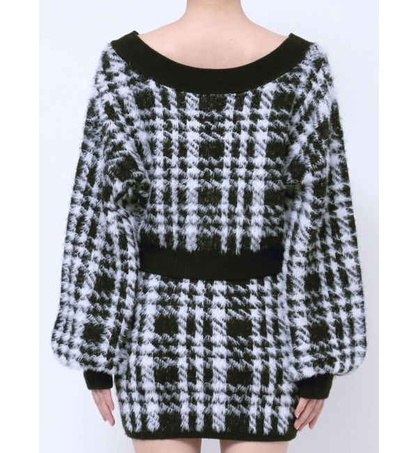 GYDA「シャギーCHECK PATTERN MIXニットトップス【SETUP着用可】」|ニット・セーター|