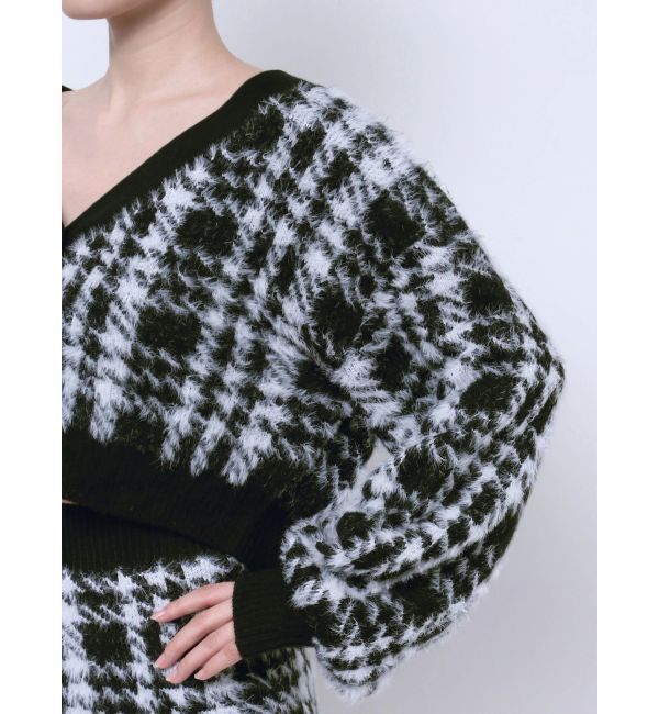 GYDA「シャギーCHECK PATTERN MIXニットトップス【SETUP着用可】」|ニット・セーター|