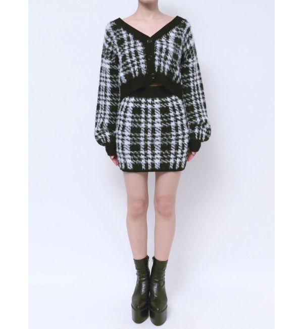 GYDA「シャギーCHECK PATTERN MIXニットトップス【SETUP着用可】」|ニット・セーター|