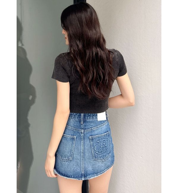 GYDA「ハイウエストGD embossダメージスカートライクデニムショートパンツ」|スカート|