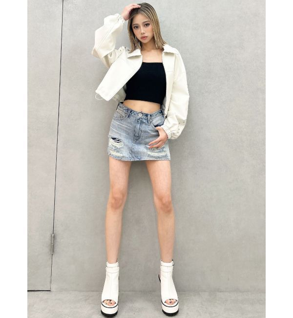 GYDA「ハイウエストGD embossダメージスカートライクデニムショートパンツ」|スカート|