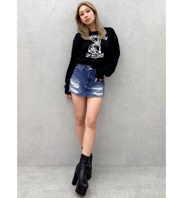GYDA「ハイウエストGD embossダメージスカートライクデニムショートパンツ」|スカート|