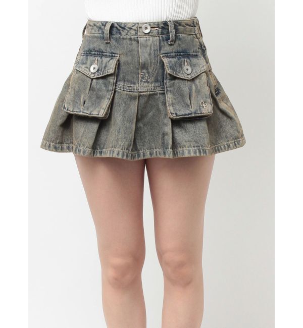 GYDA「ハイウエストGG POKETプリーツデニムスカートライクショートパンツ」|スカート|