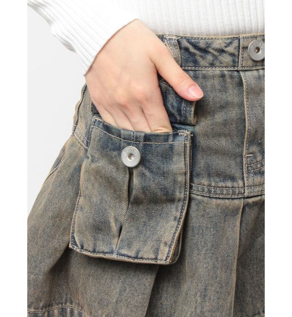 GYDA「ハイウエストGG POKETプリーツデニムスカートライクショートパンツ」|スカート|