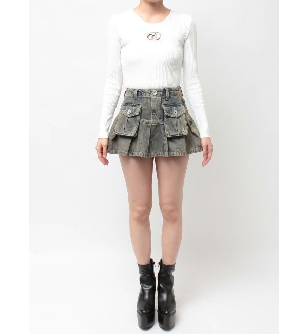 GYDA「ハイウエストGG POKETプリーツデニムスカートライクショートパンツ」|スカート|