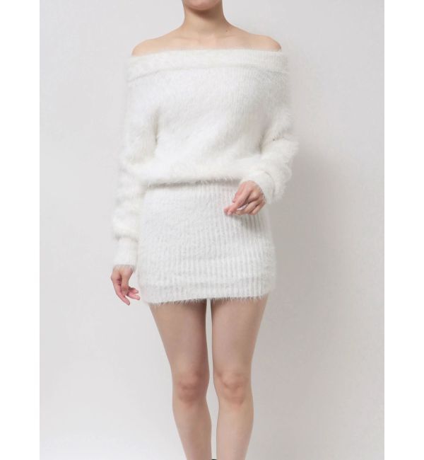 GYDA「オフショルデザインシャギーニットワンピース」|ワンピース|オフホワイト