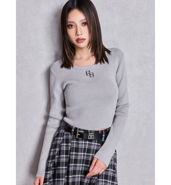 GYDA「GGプレートlong sleeveニットトップス」|ニット・セーター|シルバー