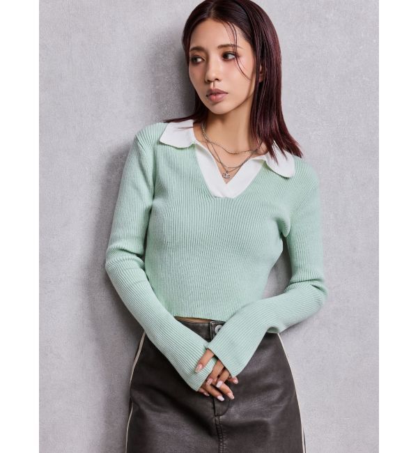 GYDA「POLOニットトップス」|ニット・セーター|ミントグリーン