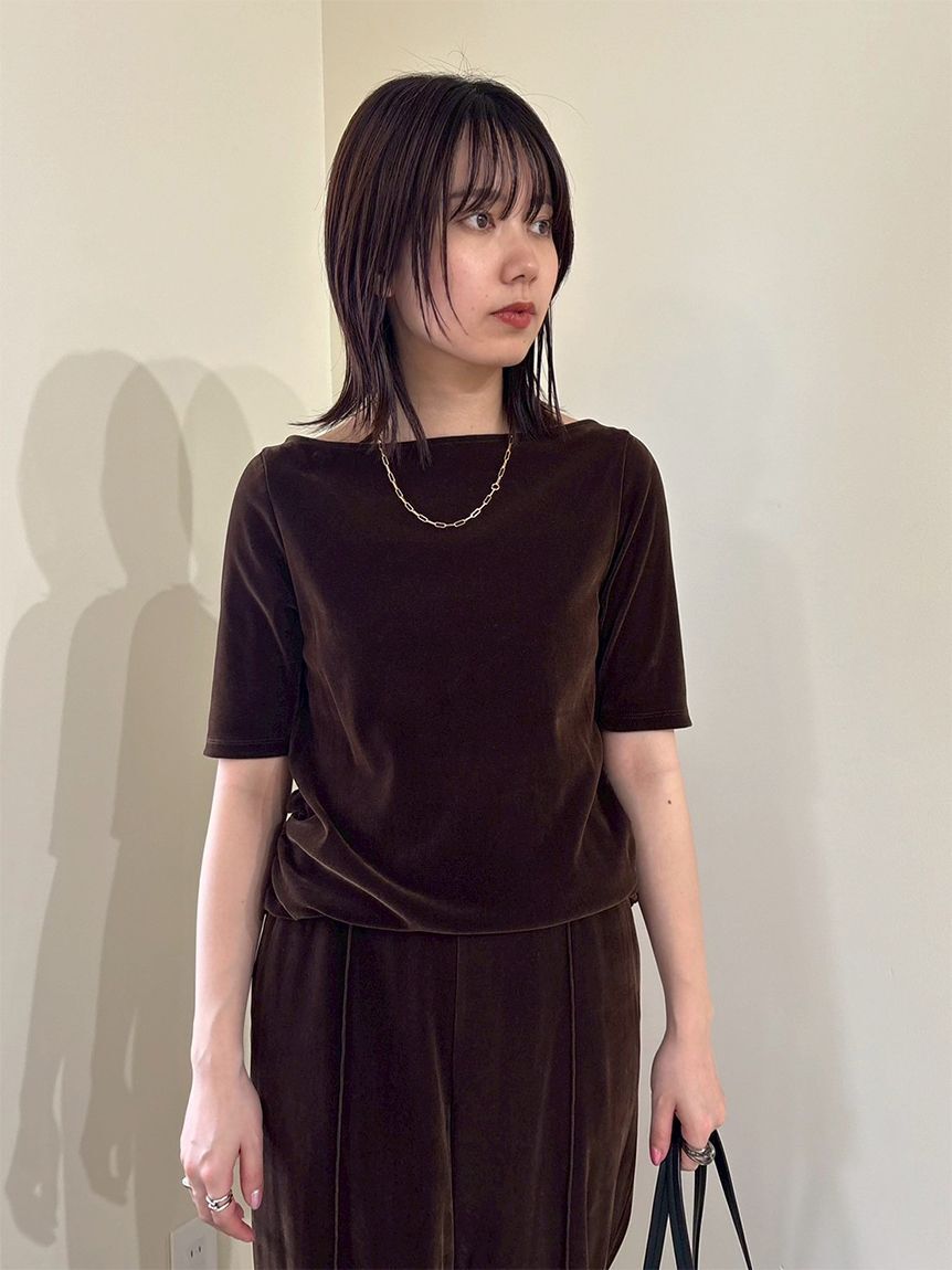 Mila Owen「【セットアップ対応】ベロアSET UP2wayボートネックプルオーバー」|Tシャツ・カットソー|