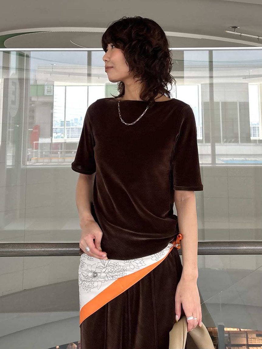 Mila Owen「【セットアップ対応】ベロアSET UP2wayボートネックプルオーバー」|Tシャツ・カットソー|