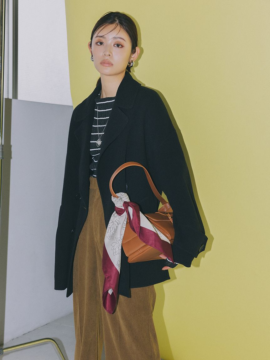 Mila Owen「woolコクーンシルエットピーコート」|チェスターコート|BLK