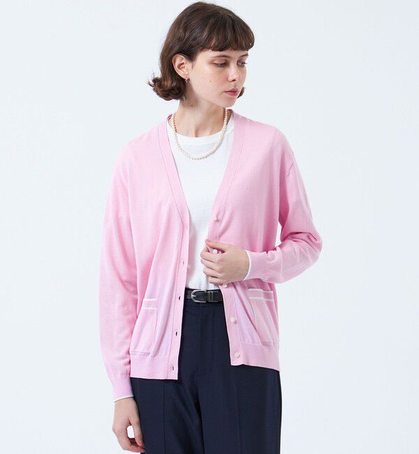 MACKINTOSH PHILOSOPHY「トリミングカラーVネックカーディガン」|ニット・セーター|ピンク
