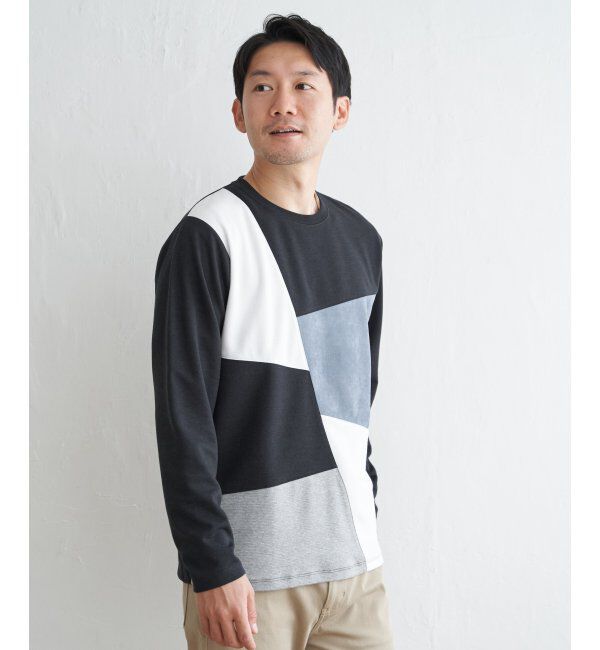 ikka「ブロックススエード切り替えロンT」|Tシャツ・カットソー|