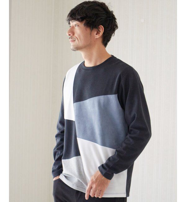 ikka「ブロックススエード切り替えロンT」|Tシャツ・カットソー|