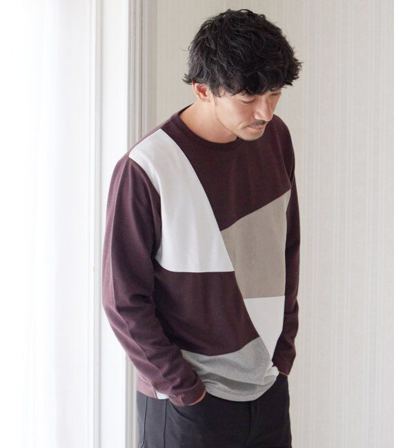 ikka「ブロックススエード切り替えロンT」|Tシャツ・カットソー|