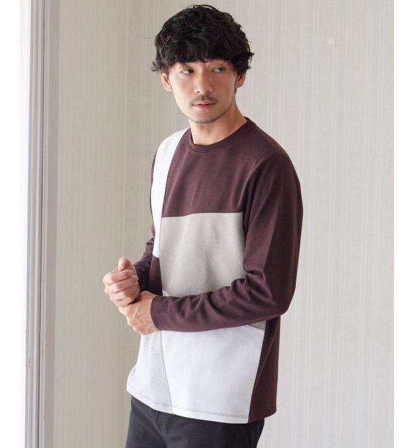 ikka「ブロックススエード切り替えロンT」|Tシャツ・カットソー|