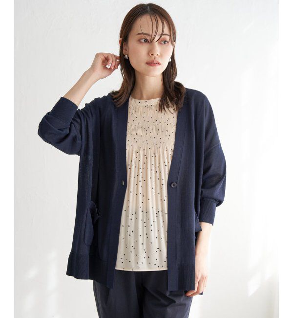 ikka「洗えるさらっとVネックカーディガン」|その他|ネイビーブルー