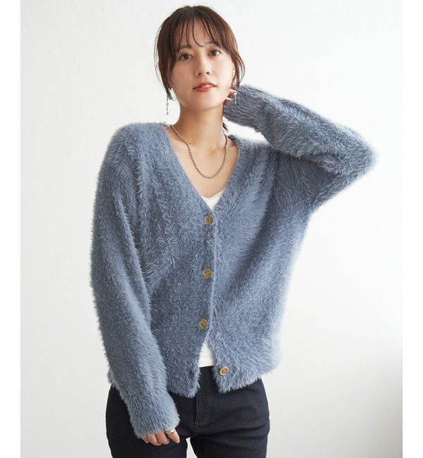 ikka「フェザーVネックカーディガン」|その他|ブルー