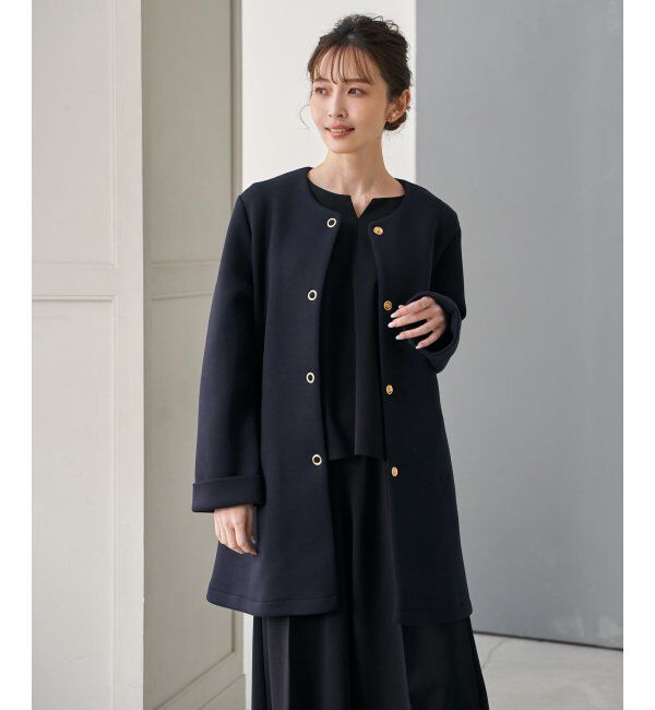 IKKA LOUNGE「ダンボールニットノーカラーコート」|その他|ネイビーブルー