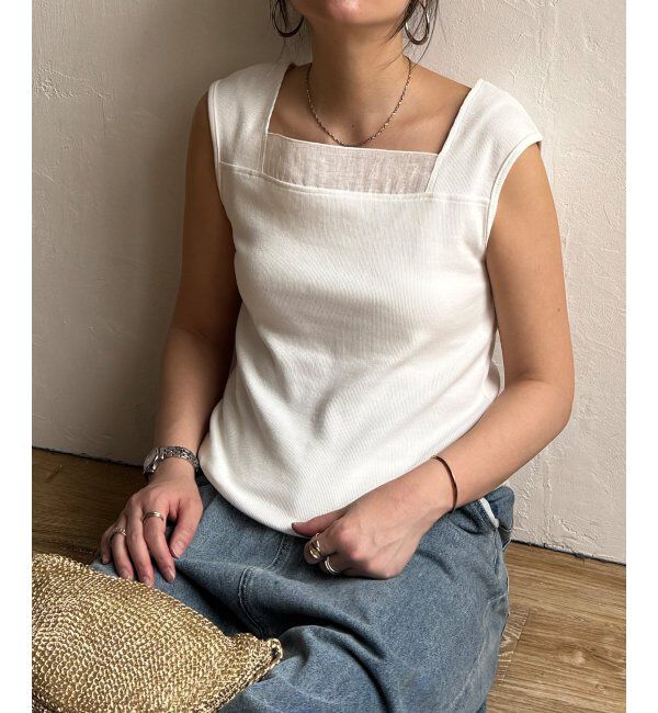 Lbc with Life「スクエアネックシアーレイヤードタンクトップ」|キャミソール|ホワイト