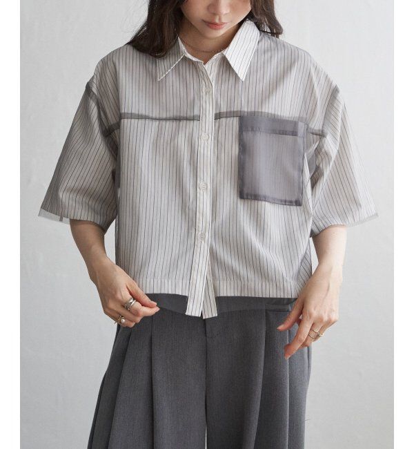 VENCE share style「ストライプチュールカブセSSシャツ」|シャツ・ブラウス|オフホワイト