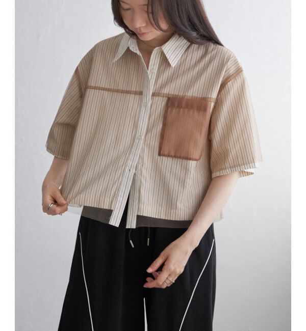 VENCE share style「ストライプチュールカブセSSシャツ」|シャツ・ブラウス|ベージュ