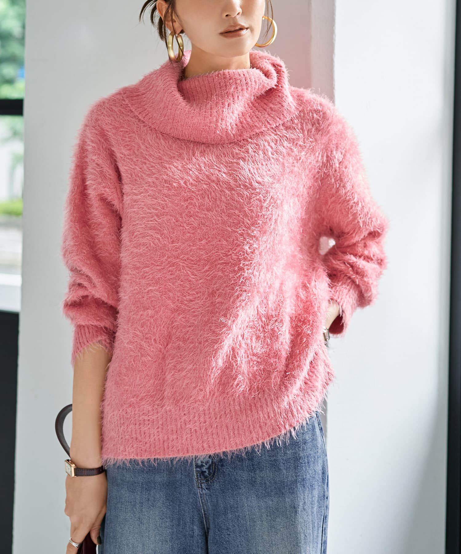 STYLE DELI「ふわふわシャギーオフタートルニット」|ニット・セーター|ピンク