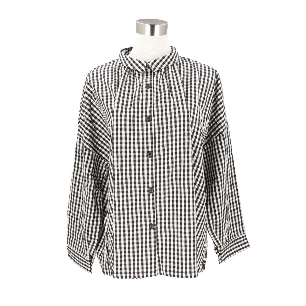 BACKYARD FAMILY「DGY ディージーワイ チェックシャツ レディース 通販 ブラウス シャツ ギャザーブラウス」|シャツ・ブラウス|ブラック1