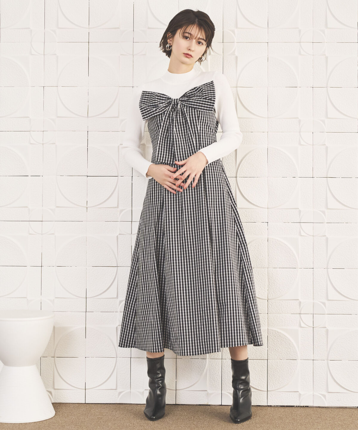 アンドクチュール「ギンガムチェック柄ドッキングワンピース」|ワンピース|