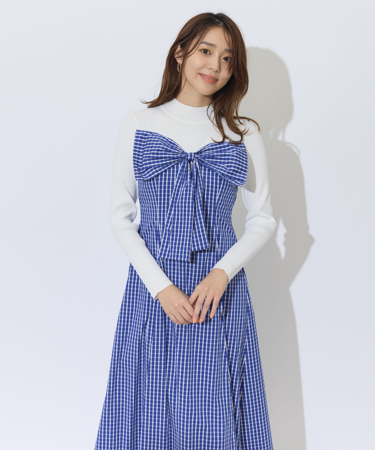 アンドクチュール「ギンガムチェック柄ドッキングワンピース」|ワンピース|