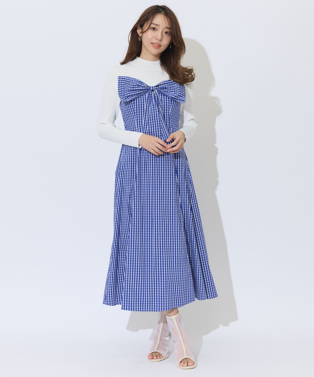 アンドクチュール「ギンガムチェック柄ドッキングワンピース」|ワンピース|