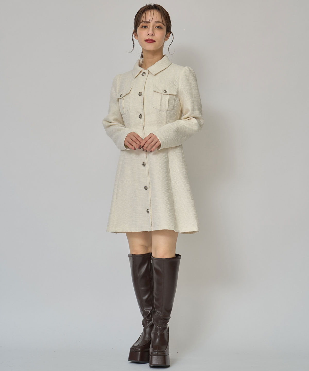 REDYAZEL「エンブレムボタンツイードシャツミニワンピース」|ワンピース|