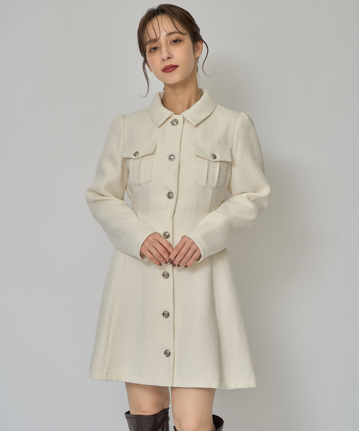 REDYAZEL「エンブレムボタンツイードシャツミニワンピース」|ワンピース|