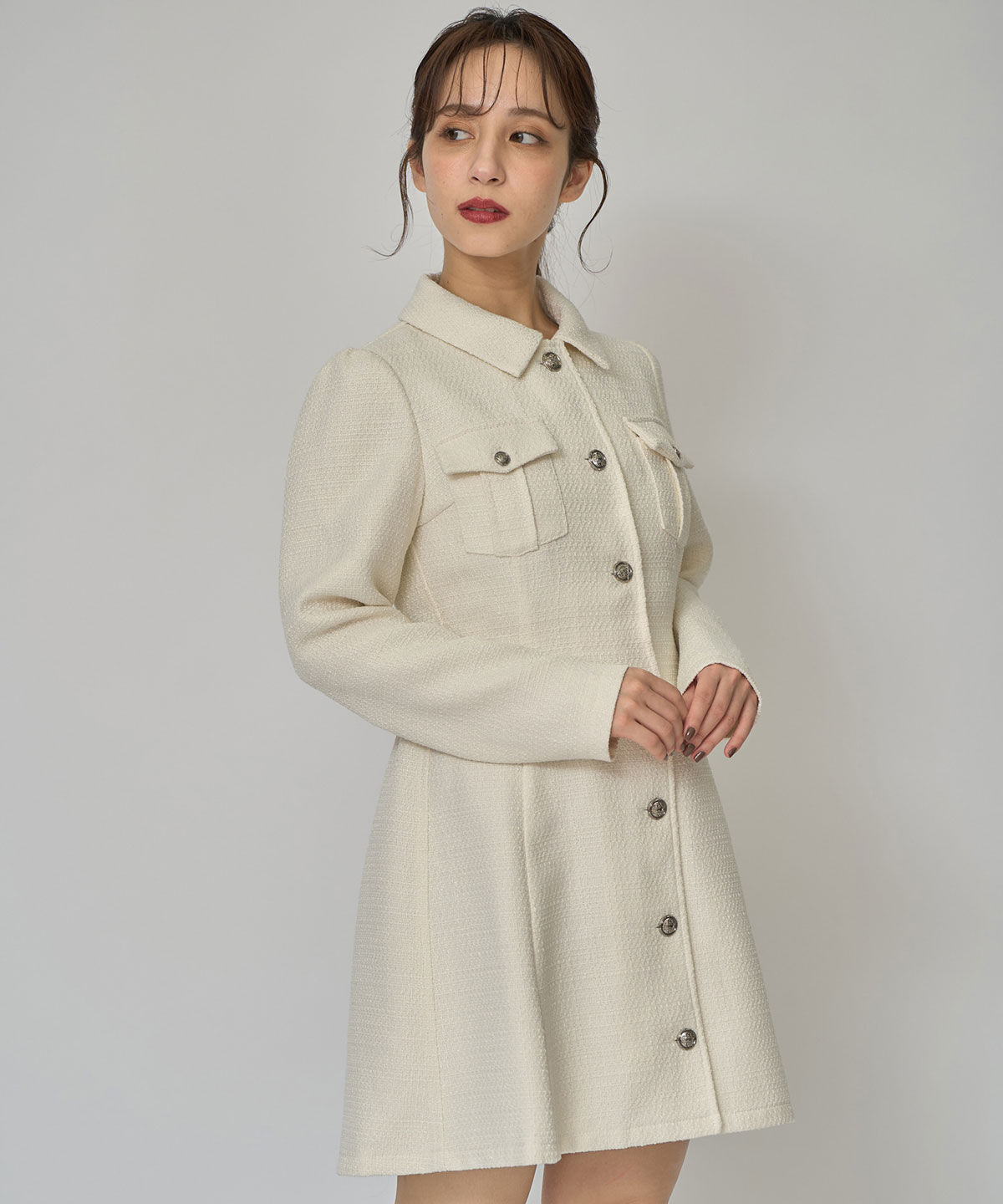 REDYAZEL「エンブレムボタンツイードシャツミニワンピース」|ワンピース|