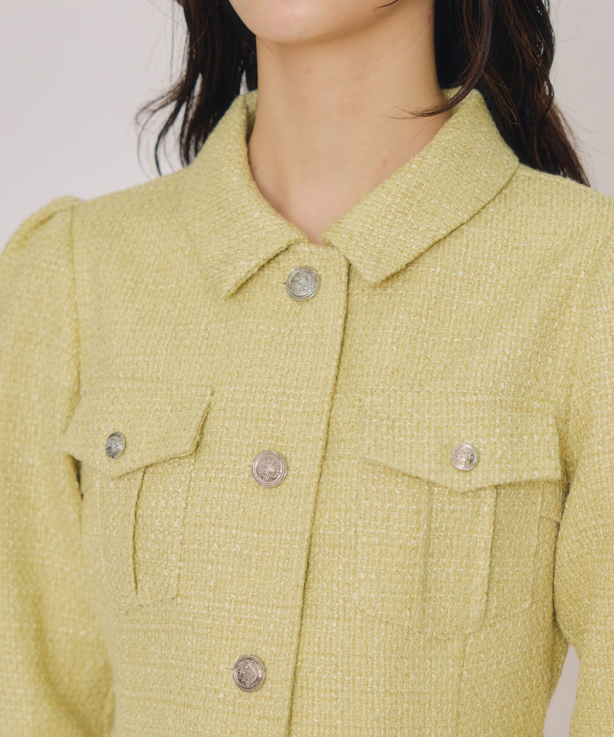 REDYAZEL「エンブレムボタンツイードシャツミニワンピース」|ワンピース|