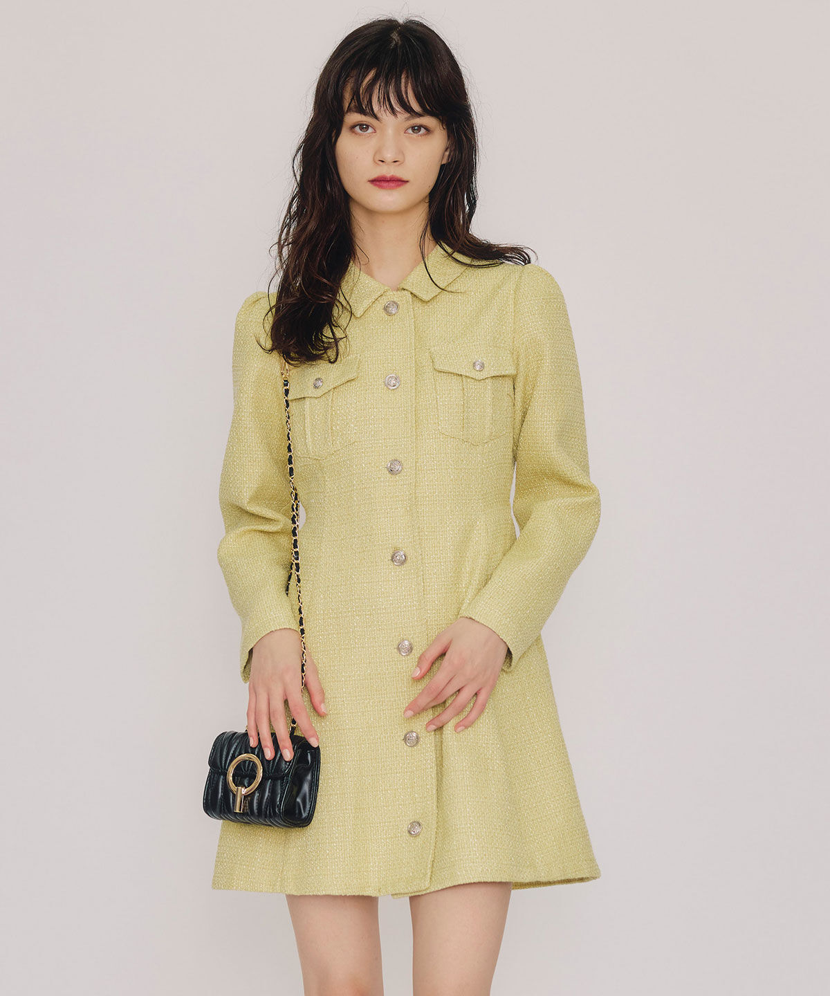 REDYAZEL「エンブレムボタンツイードシャツミニワンピース」|ワンピース|