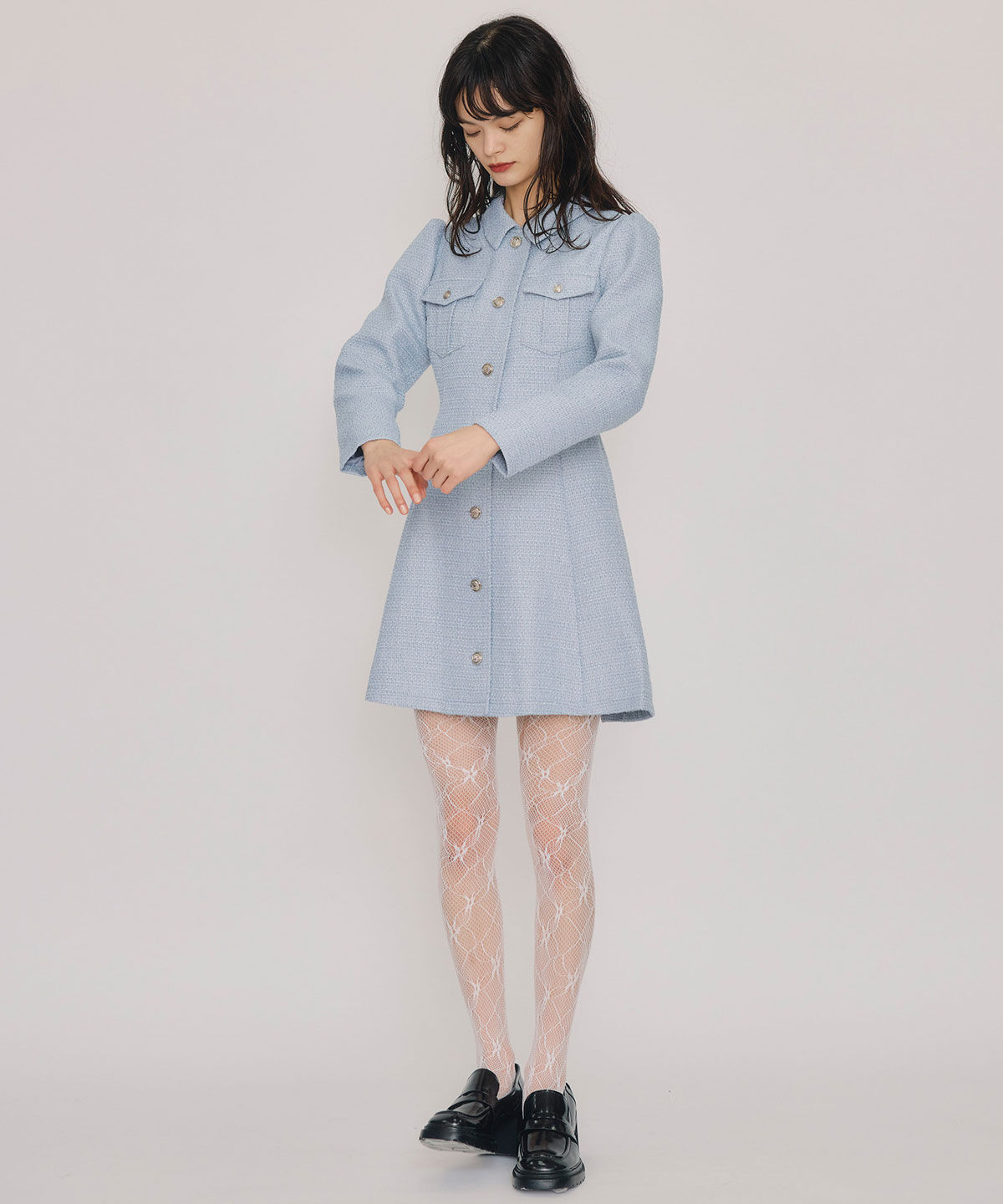 REDYAZEL「エンブレムボタンツイードシャツミニワンピース」|ワンピース|