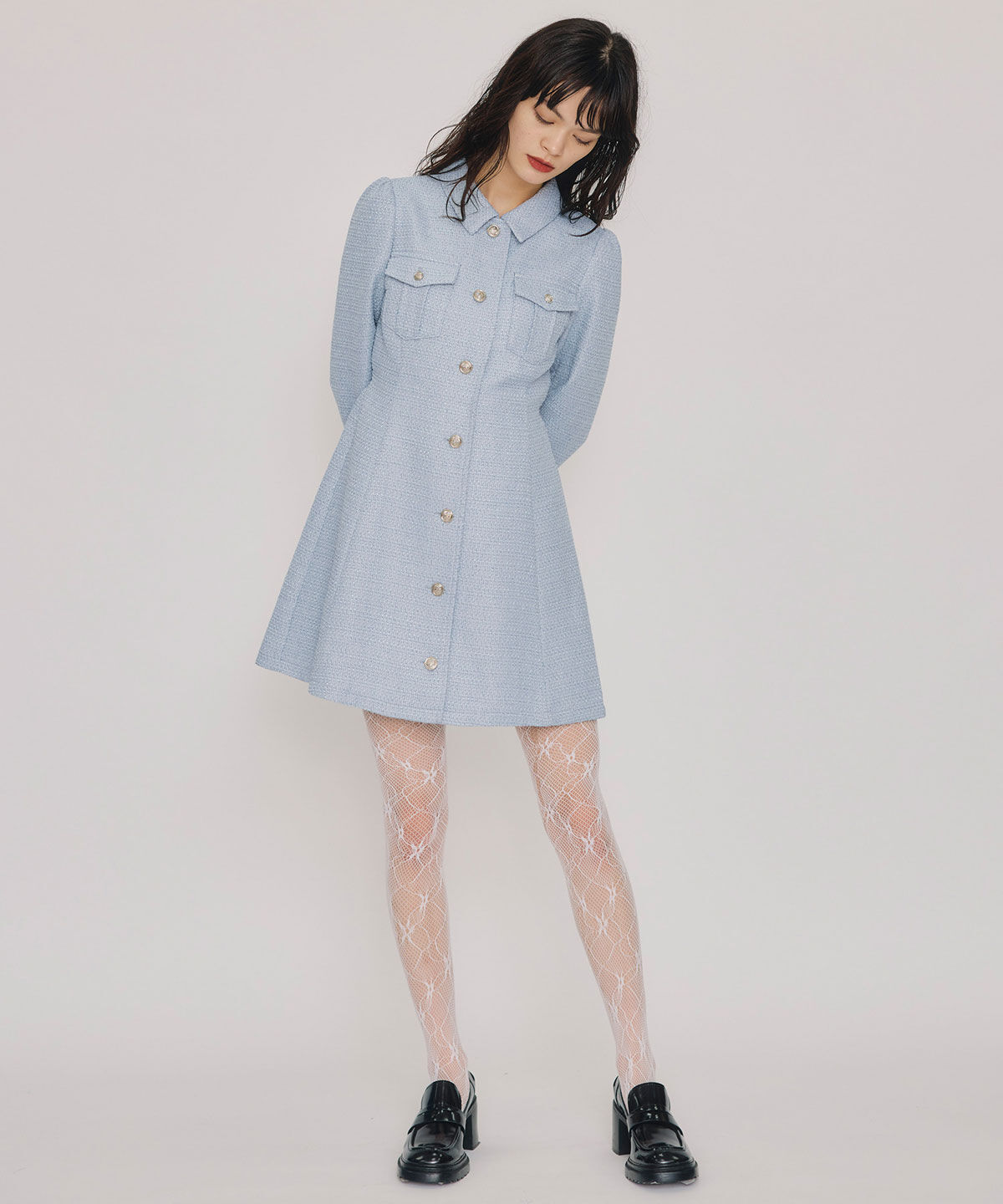 REDYAZEL「エンブレムボタンツイードシャツミニワンピース」|ワンピース|