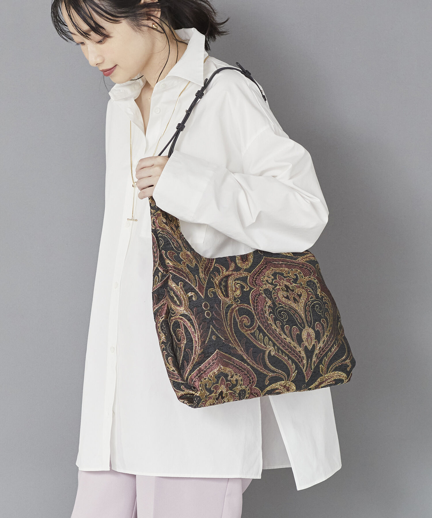 TOPKAPI TREASURE「【TREASURE TOPKAPI】ペイズリー柄 ジャガード 2WAY トートバッグ」|トートバッグ|ブラック