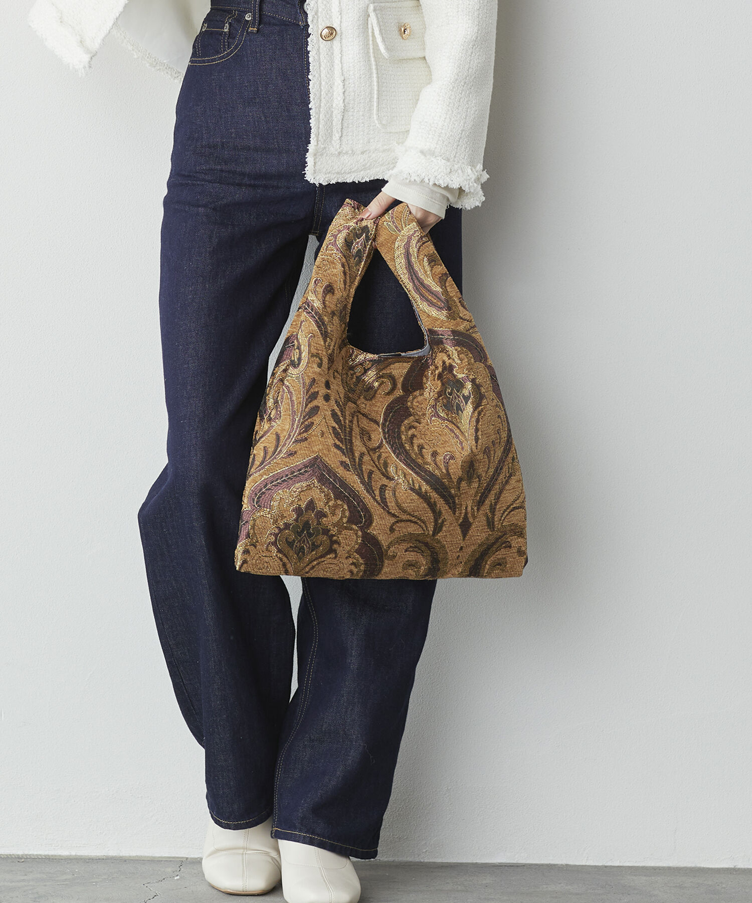 TOPKAPI TREASURE「【TREASURE TOPKAPI】ペイズリー柄 ジャガード 2WAY トートバッグ」|トートバッグ|ベージュ