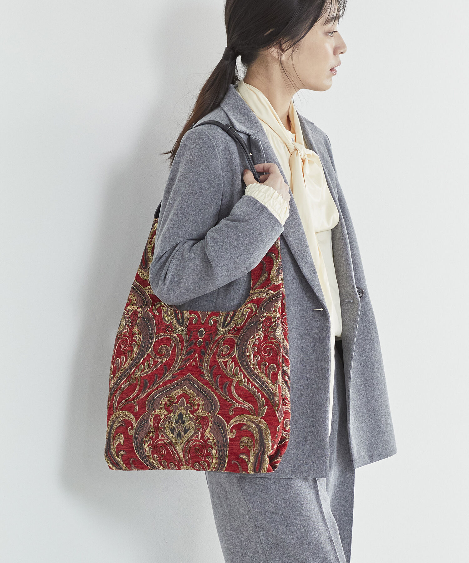 TOPKAPI TREASURE「【TREASURE TOPKAPI】ペイズリー柄 ジャガード 2WAY トートバッグ」|トートバッグ|レッド